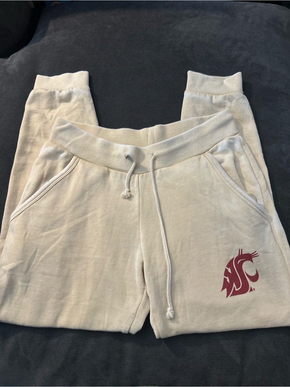 Cream Women's Sweatpants with Maroon Logo